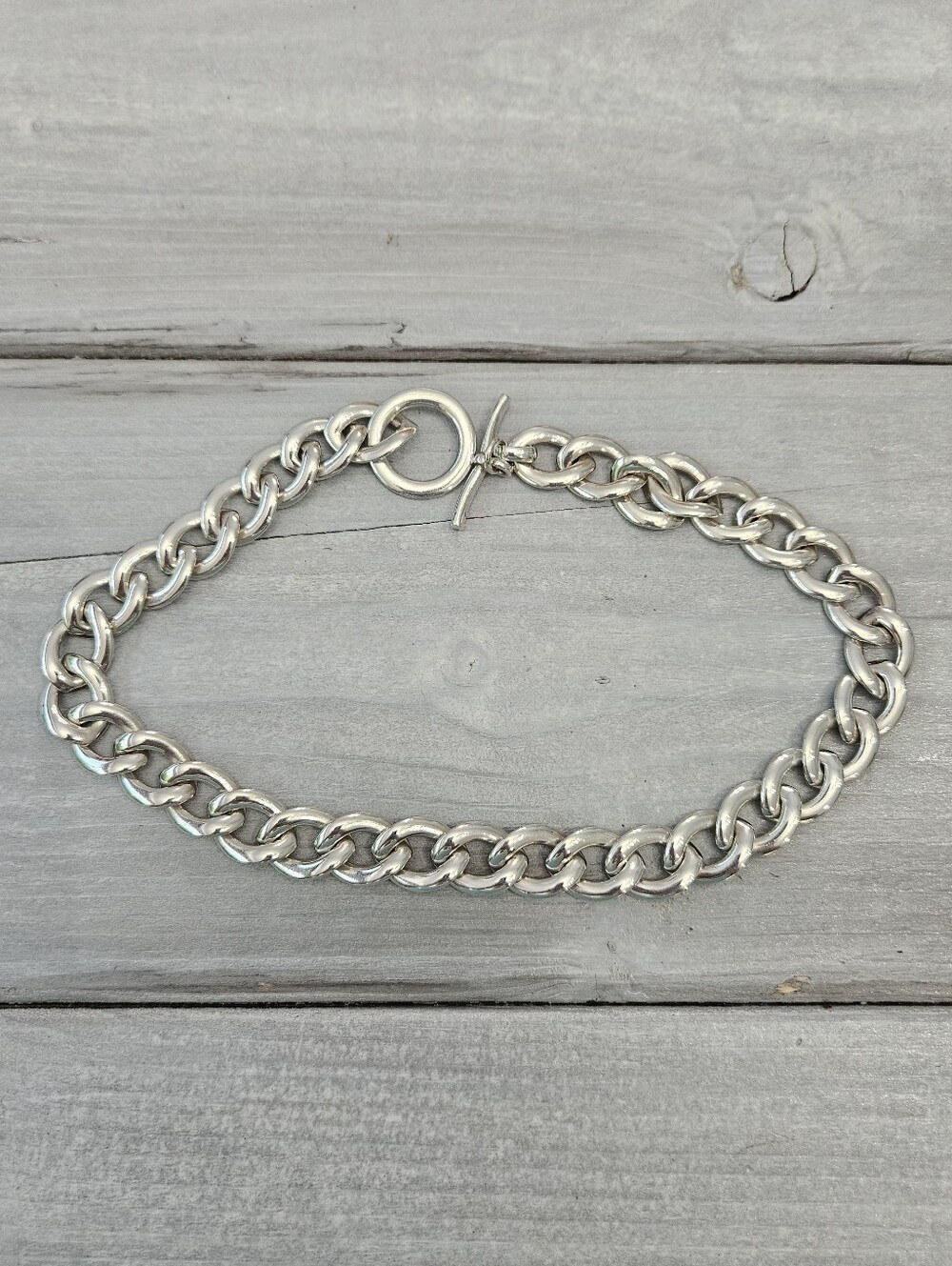Sterling Silver Chunky Toogle Clasp Necklace 112.8g 17"